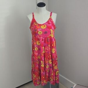Garnet Hill Red and Pink Floral Sun Dress